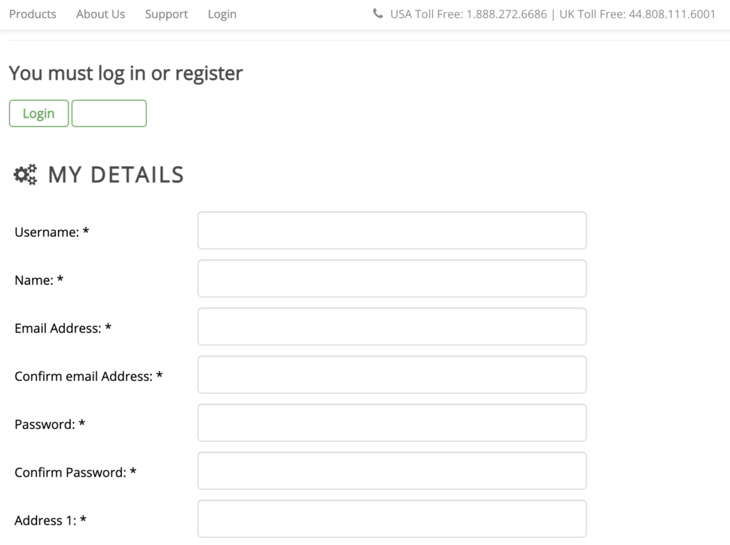 SendMyCall registracijski obrazac