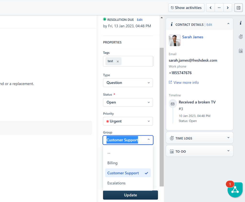 Freshdesk - opcije tiketa