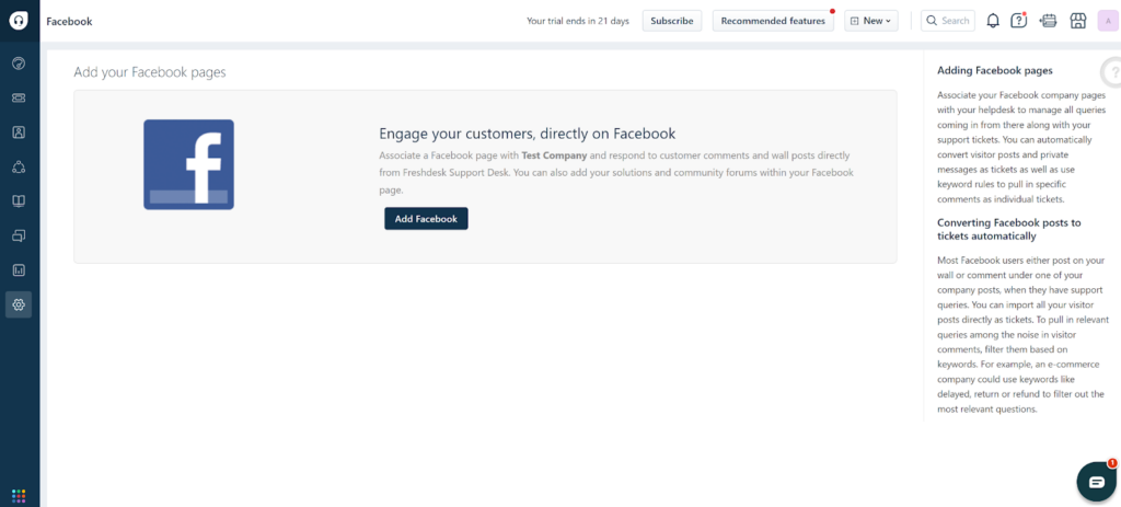 Freshdesk - dodajte vaše Facebook stranice